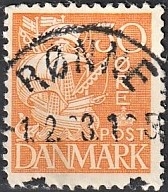 FRIMÆRKER DANMARK | 1933 - AFA 206 - Karavel 30 øre orangegul Type I - Lux Stemplet Rønne